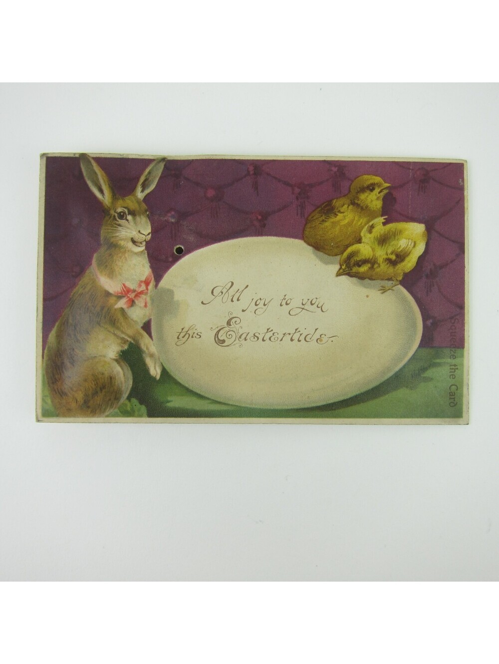 Easter Postcard Squeeze Sound Rabbit Chicks Squeak WORKING Antique 1910s RARE